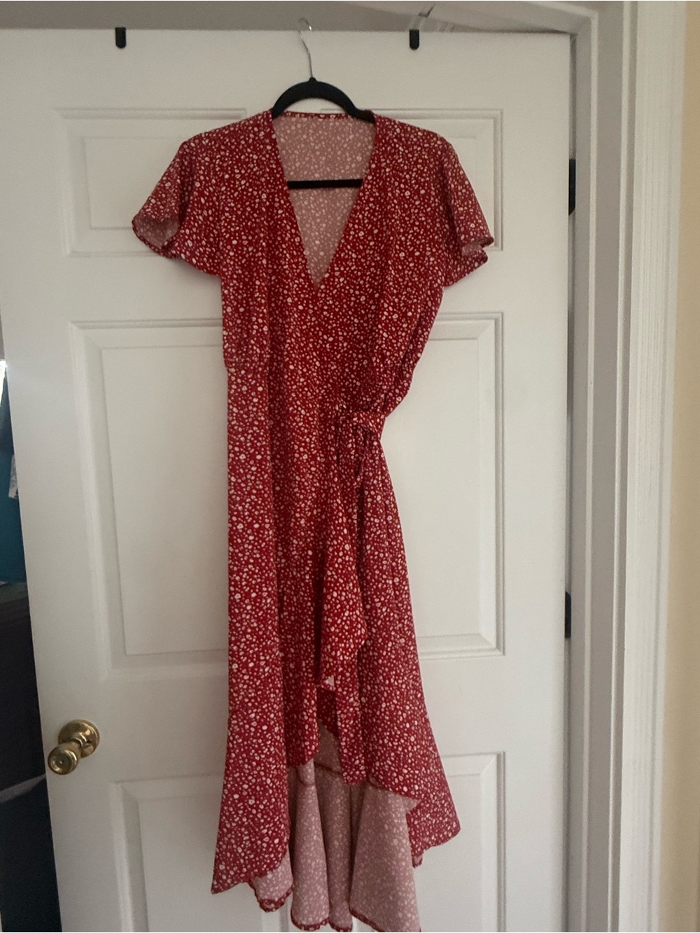 Burgundy Floral Wrap Dress with Tie Waist